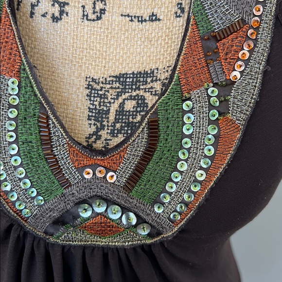 Iz Byer Chocolate Halter Dress with Beaded Detail small - Picture 3 of 5